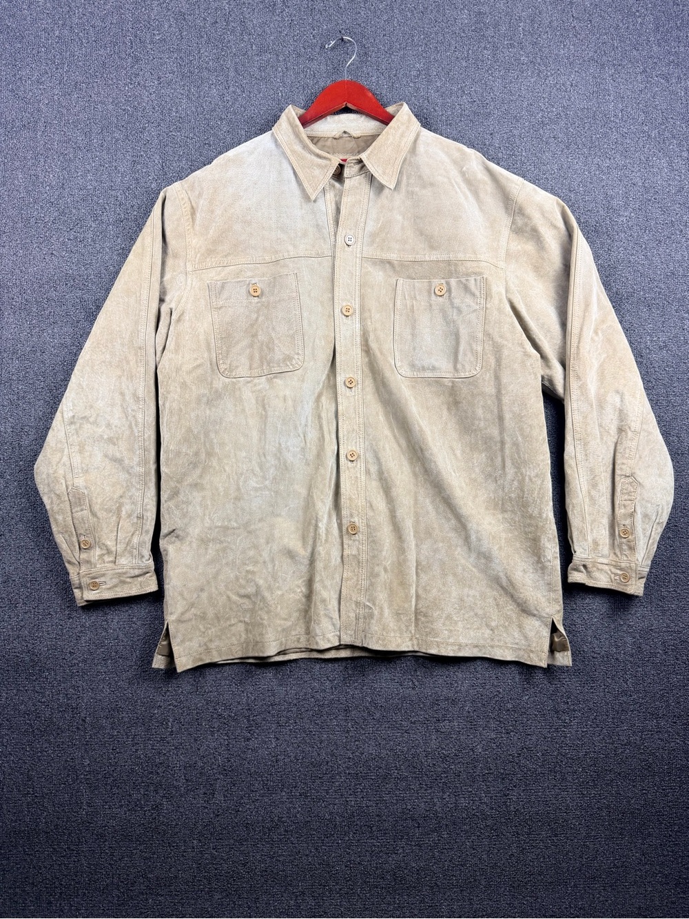 Men's Hind Suede Button-Up 100% Leather Shirt Jacket in Light Beige